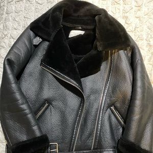 Zara Faux Fur and Faux Leather Oversized Moto Jacket